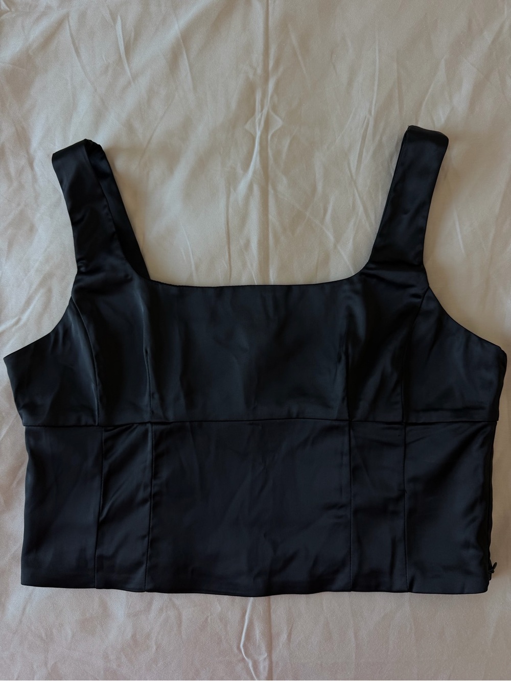 miami Black Satin Square-Neck Crop Top for women size L